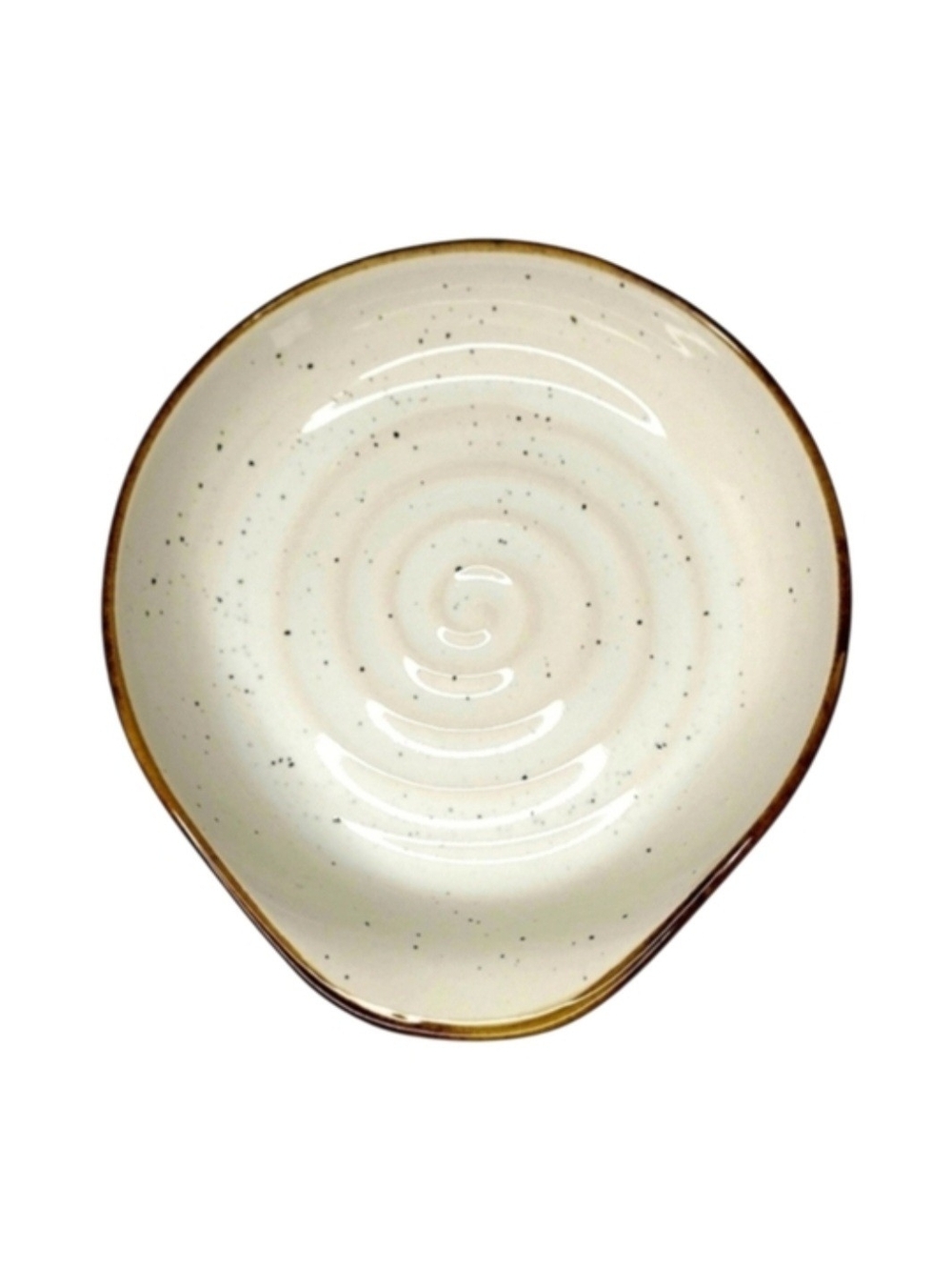 Speckled Cream Ceramic Spoon Rest with Brown Rim